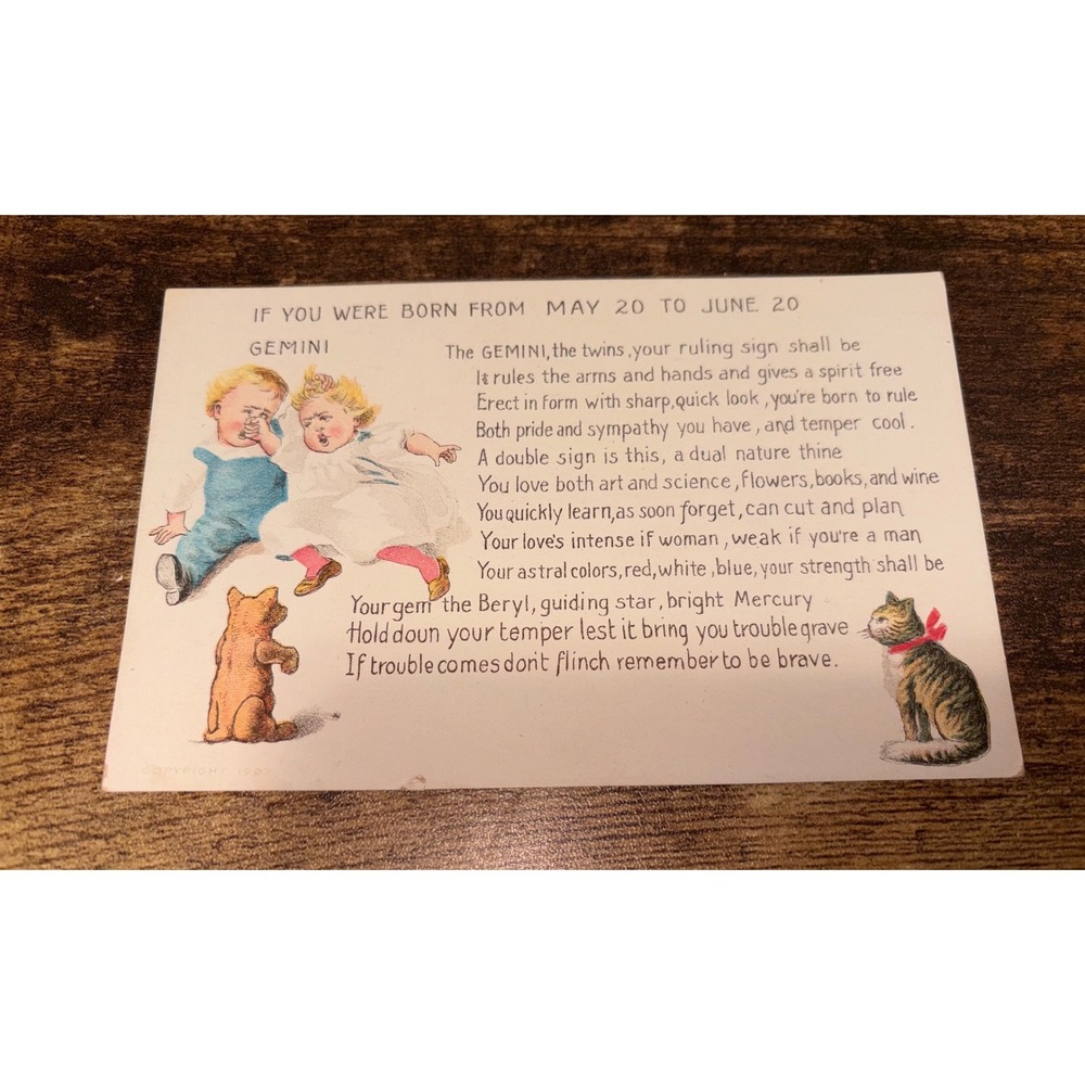 Title Vintage Gemini Zodiac Horoscope Postcard (May 20 – June 20)